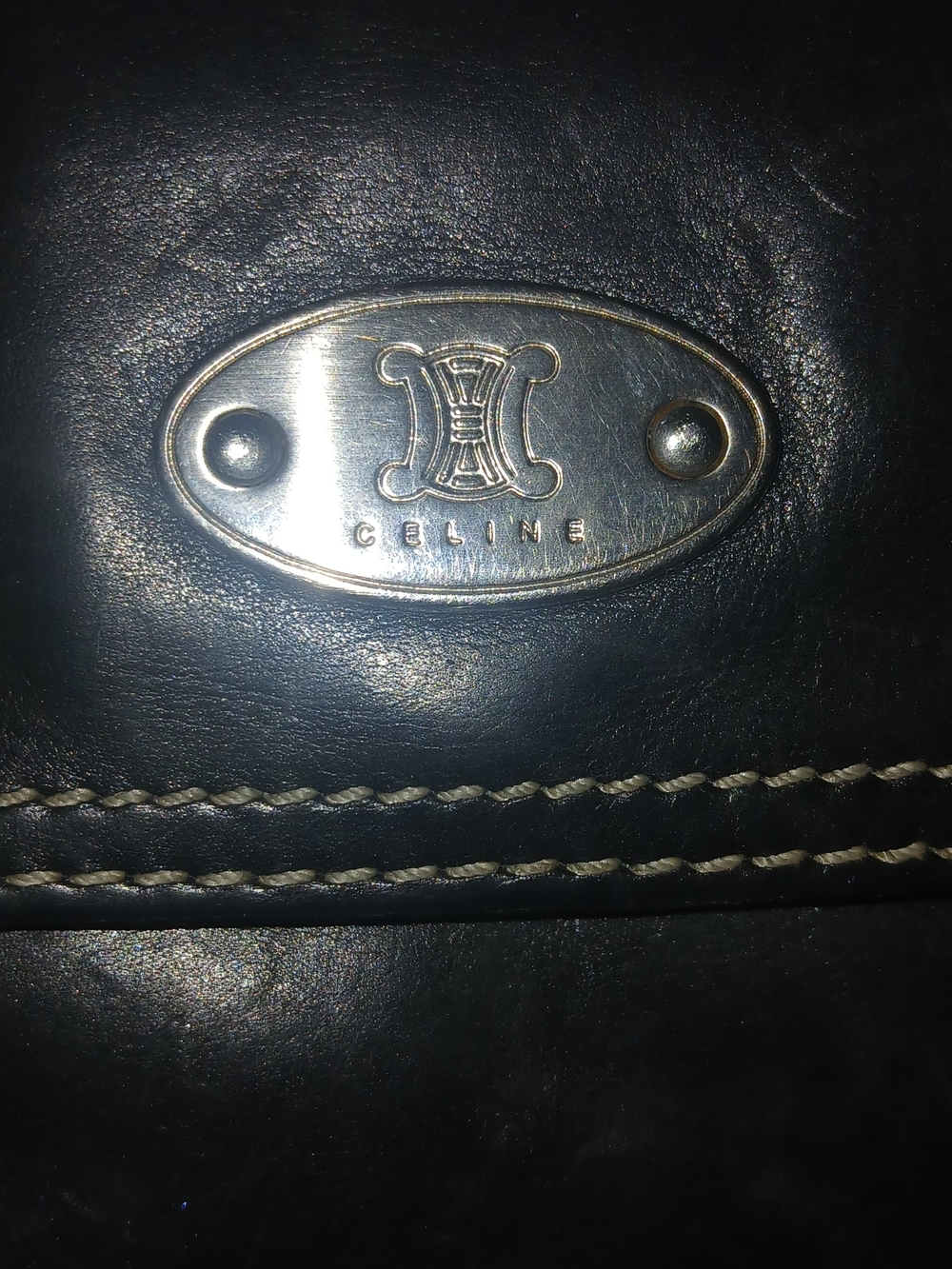 Celine Black Leather Women's Wallet with Silver Plaque